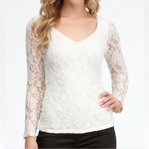 Bebe Double V Neck Lace Top Cream White S
